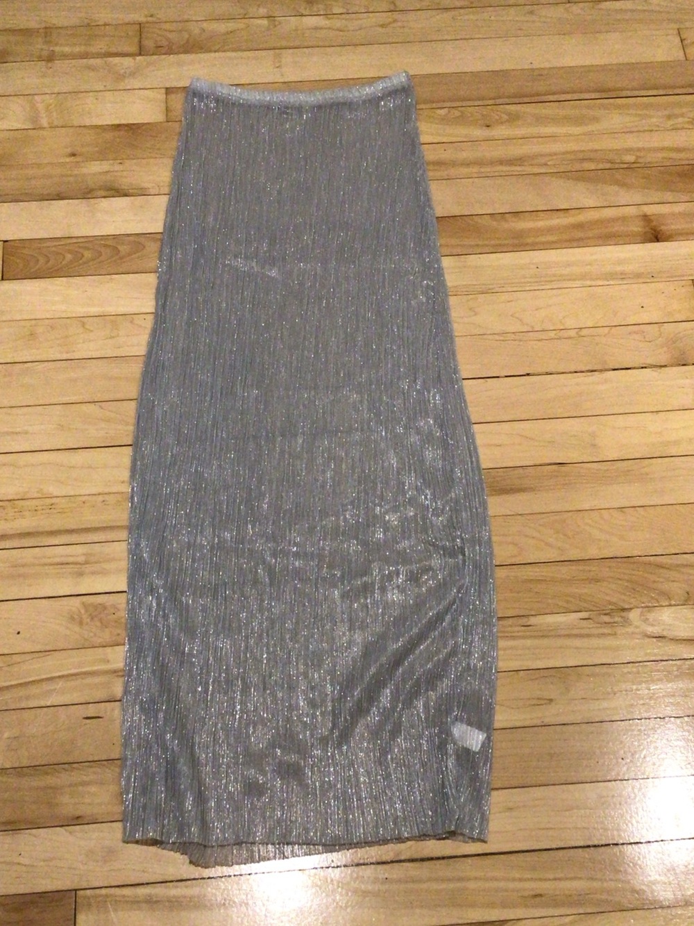 Statement Piece Effortlessly Chic Silver Metallic Ribbed Maxi Skirt
